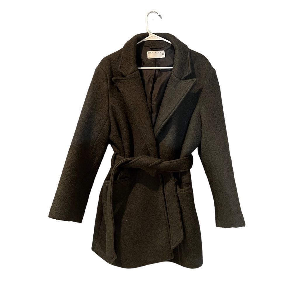 ASOS Wool Belted Grey Wrap Coat with large collar Size 8